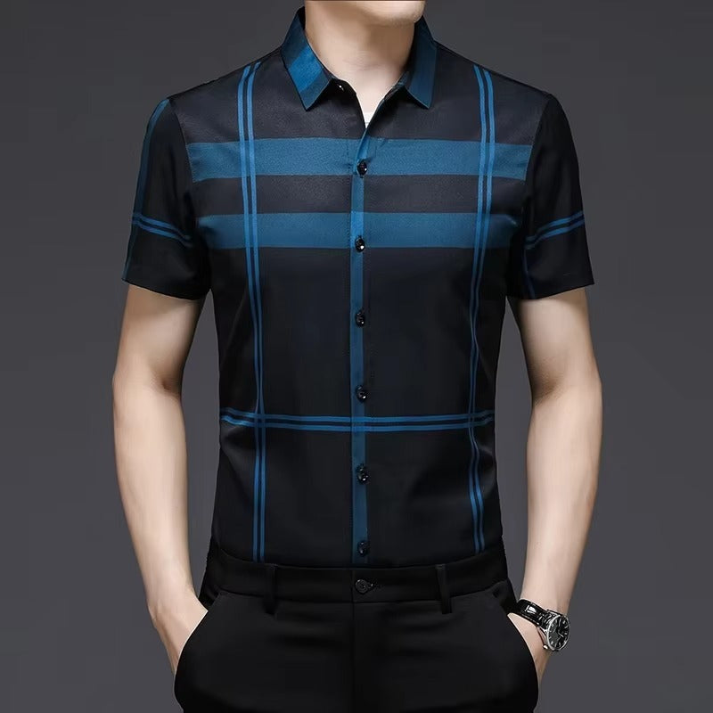 New Men's Business Casual Short Sleeved Printed Shirt with Wrinkle Resistance No Ironing Comfortable All Season Versatile Top