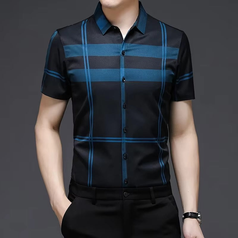 New Men's Business Casual Short Sleeved Printed Shirt with Wrinkle Resistance No Ironing Comfortable All Season Versatile Top
