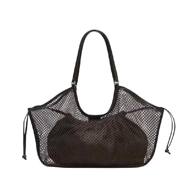 NEW Women Large Capacity Mesh Beach Travel Shoulder Bag Foldable Mesh Swim Bag With Inside Pocket Ladies Handbag Net Bag