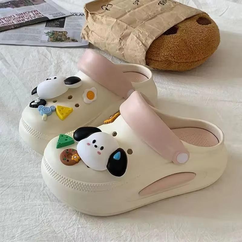 PVC Bottom Ladies Slippers EVA Insoles Pa Cha Dog Outdoor Wear DIY Match Student Slippers Unisex Slip-On Shoes