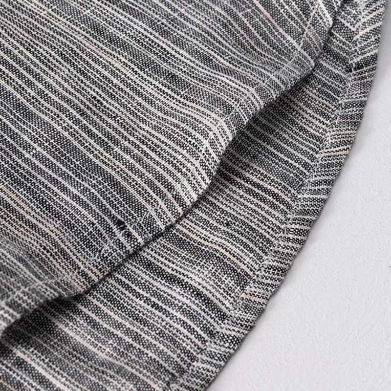 Men's Summer Linen Henley Neck T-Shirt Striped Retro Relaxed Fit Breathable Lightweight Short Sleeve Beach Vacation Shirt Man