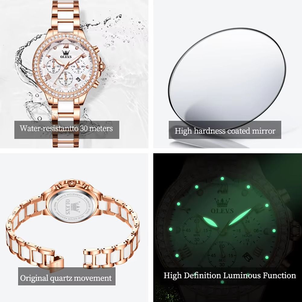 OLEVS 9999 Elegant Women's Watch Luxury Brand Multi functional Waterproof Luminous Quartz Watch Diamond Women's Watch Girl Gift