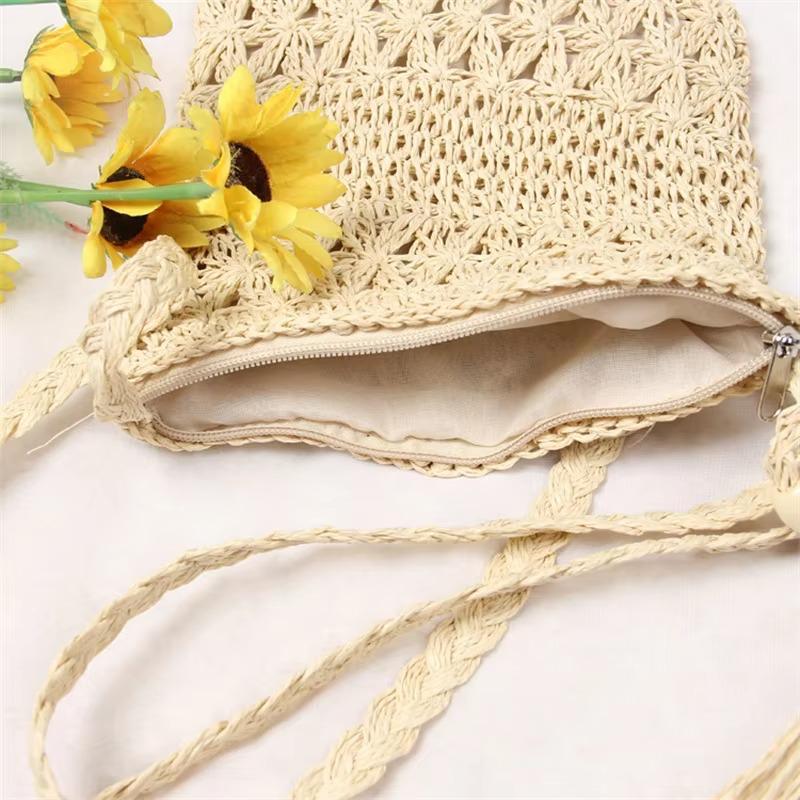 Casual Beach Straw Shoulder Bag Women Crossbody Bag All-match Handbag Square Shape Tassel Hollow Rattan Bag Fashion High Quality