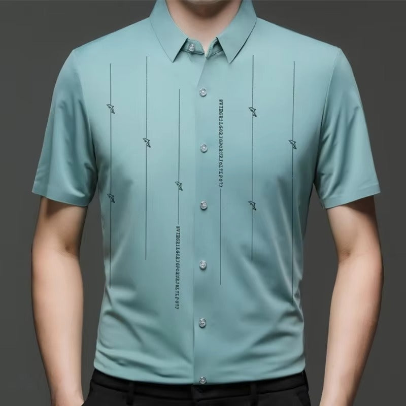 Summer New Shirts for Men Short Sleeve Turn-down Collar Traceless Printing Fashion Blouse Button Striped Casual Loose Slim Tops