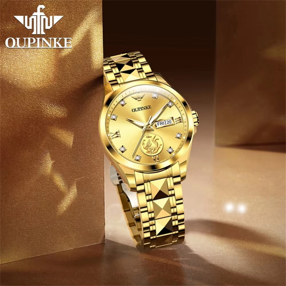 OUPINKE 3259 Real Gold Automatic Mechanical Watch for Women Ladies Hand Clock Original Luxury Tungsten Steel Strap Watch Women