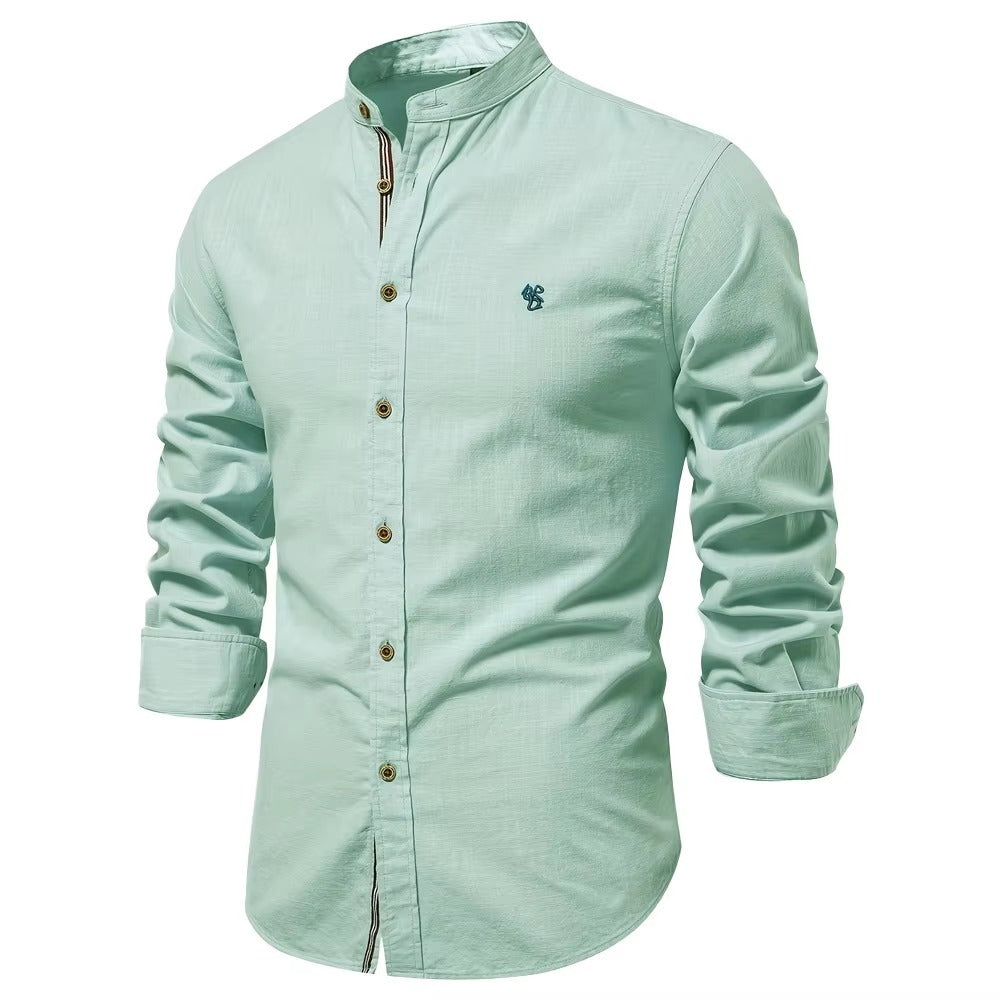 2025 New 100% Cotton Linen Shirt Men Embroidery Brand Shirts Tops High Quality Long Sleeve Button Down Casual Blouses