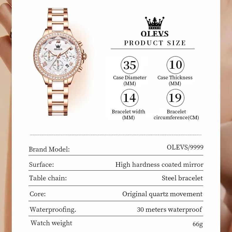 OLEVS 9999 Elegant Women's Watch Luxury Brand Multi functional Waterproof Luminous Quartz Watch Diamond Women's Watch Girl Gift