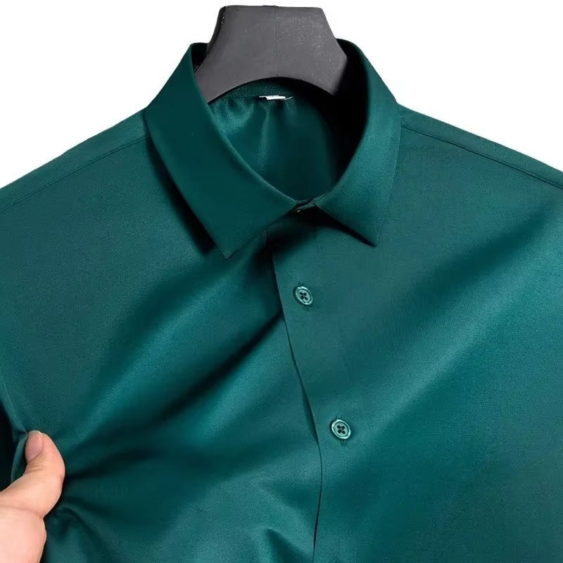 S-6XL White Shirt Men's Spring and Autumn Business Dress Non iron Korean Fit Anti wrinkle Solid Color Shirt