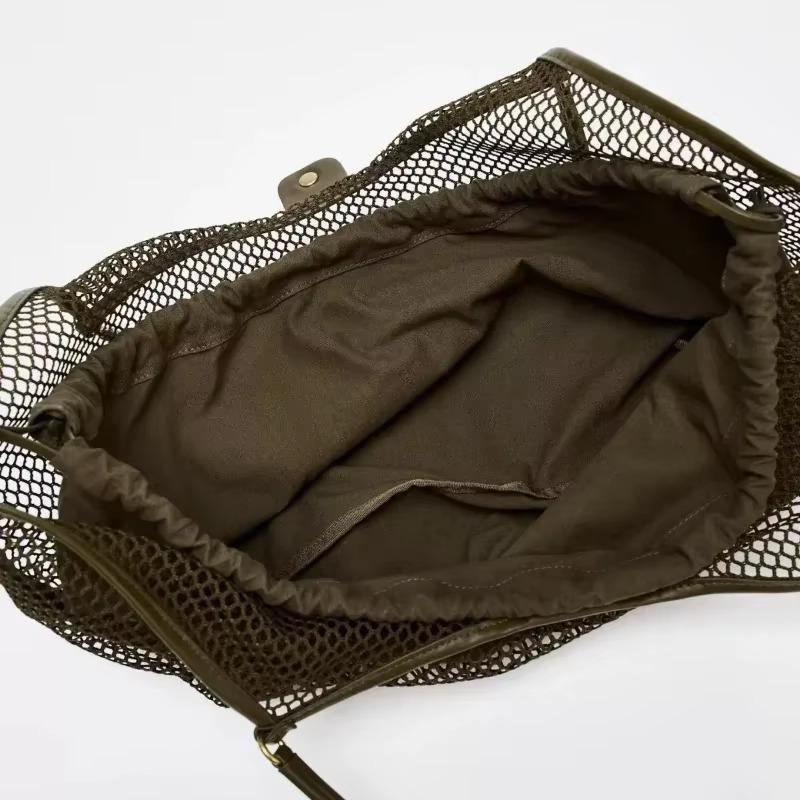 NEW Women Large Capacity Mesh Beach Travel Shoulder Bag Foldable Mesh Swim Bag With Inside Pocket Ladies Handbag Net Bag