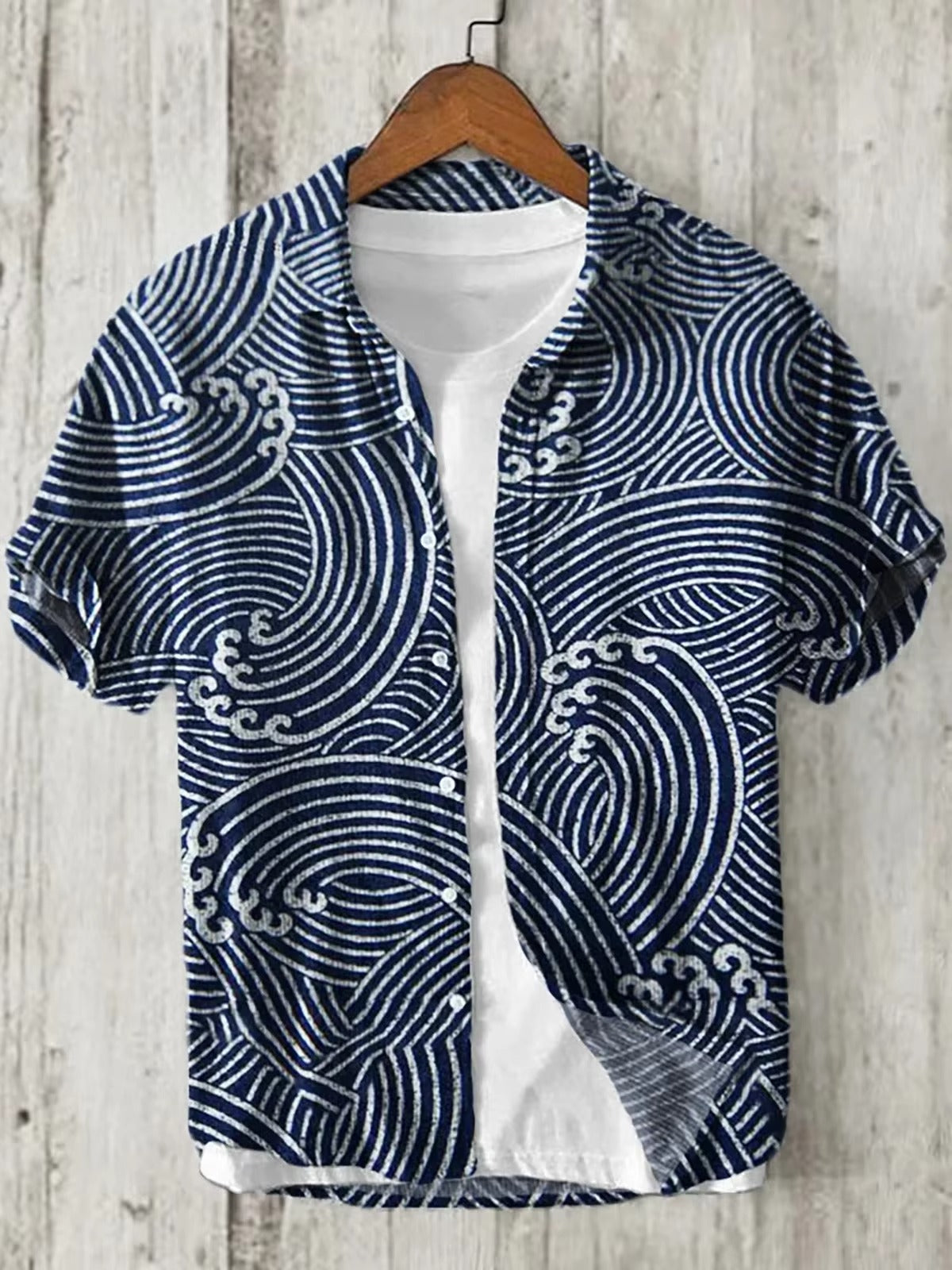 Men's linen shirt fish pattern fashionable casual Hawaiian men's linen shirt HD 100% linen short sleeve large size fast shipping