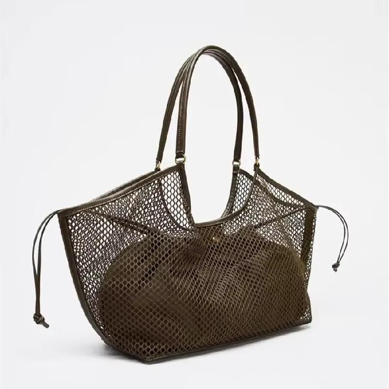 NEW Women Large Capacity Mesh Beach Travel Shoulder Bag Foldable Mesh Swim Bag With Inside Pocket Ladies Handbag Net Bag