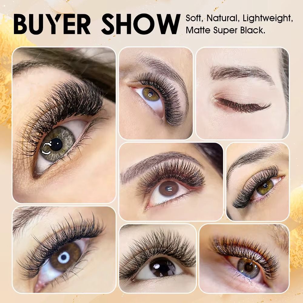 MASSCAKU WW Shape lashes Single/Double Tips Matte Black Ombre Colorful Eyelashes Natural Makeup Mesh Net Cross Autofan Eyelash