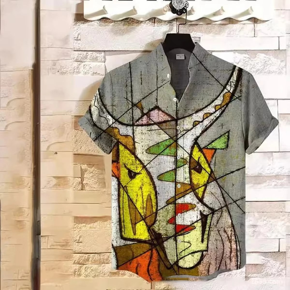 Men's linen tropical style 3D high definition printing casual Hawaiian shirt short-sleeved V-neck cardigan men's top extra large
