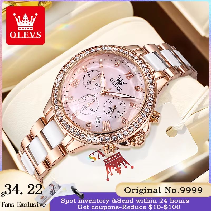 OLEVS 9999 Elegant Women's Watch Luxury Brand Multi functional Waterproof Luminous Quartz Watch Diamond Women's Watch Girl Gift