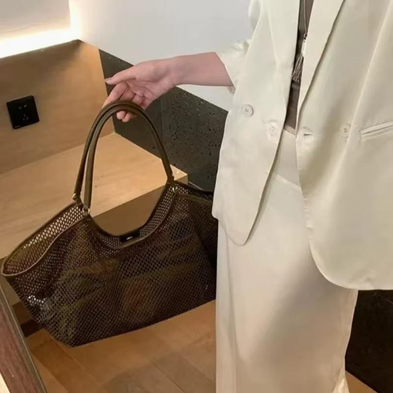 NEW Women Large Capacity Mesh Beach Travel Shoulder Bag Foldable Mesh Swim Bag With Inside Pocket Ladies Handbag Net Bag