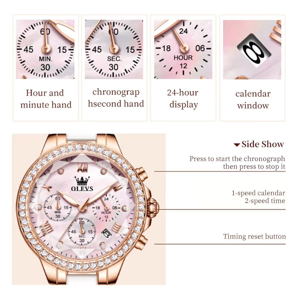 OLEVS 9999 Elegant Women's Watch Luxury Brand Multi functional Waterproof Luminous Quartz Watch Diamond Women's Watch Girl Gift
