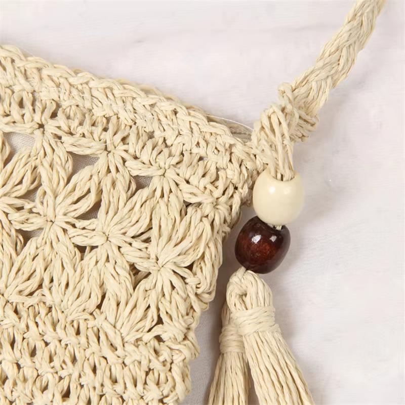 Casual Beach Straw Shoulder Bag Women Crossbody Bag All-match Handbag Square Shape Tassel Hollow Rattan Bag Fashion High Quality