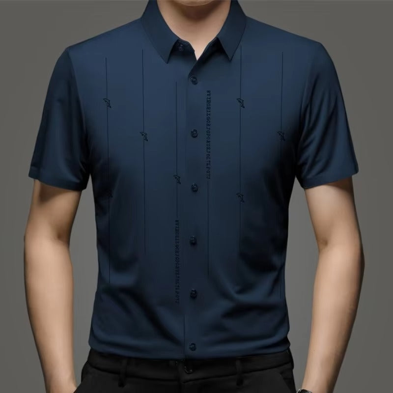 Summer New Shirts for Men Short Sleeve Turn-down Collar Traceless Printing Fashion Blouse Button Striped Casual Loose Slim Tops