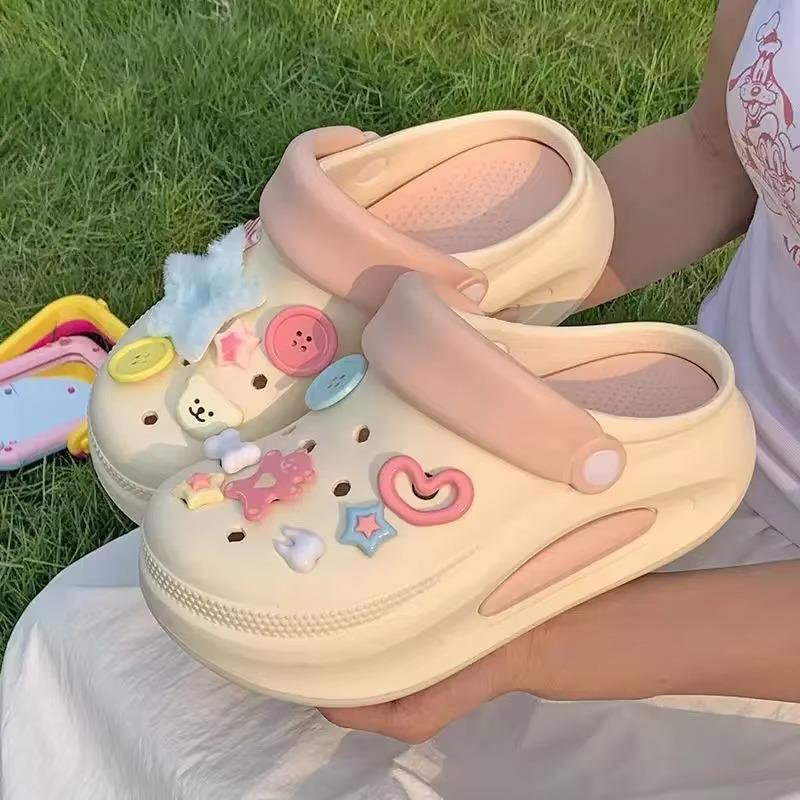 PVC Bottom Ladies Slippers EVA Insoles Pa Cha Dog Outdoor Wear DIY Match Student Slippers Unisex Slip-On Shoes