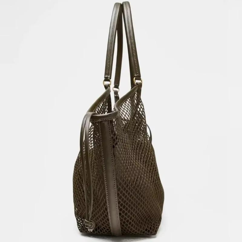 NEW Women Large Capacity Mesh Beach Travel Shoulder Bag Foldable Mesh Swim Bag With Inside Pocket Ladies Handbag Net Bag