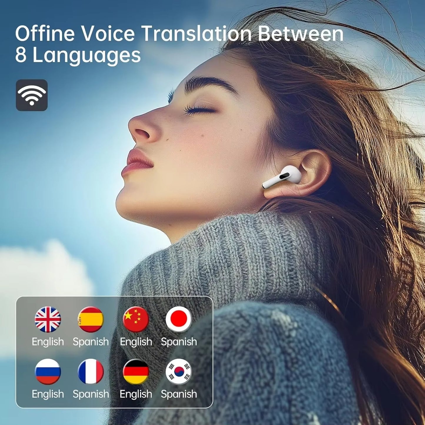 UYUXIO AI Language Translator Earbuds 144 Languages Translator Device and Accents 8 Offline Language Translation Earphones