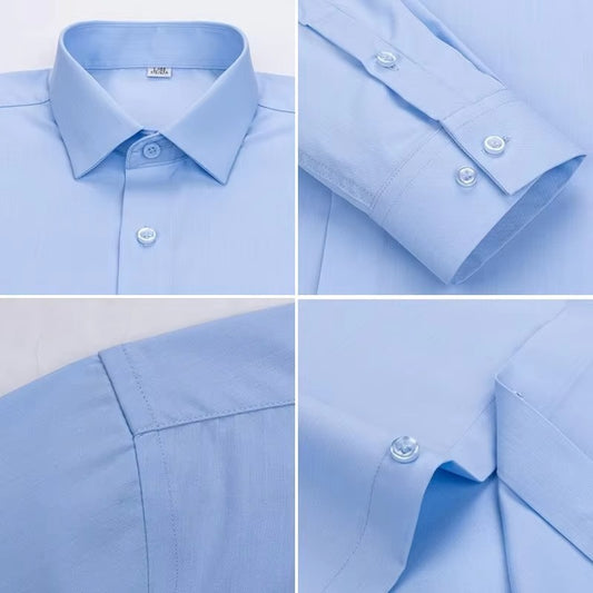 Bamboo Fiber New Men's Long Sleeve Standard-fit Solid Basic Dress Shirt High-Quality Formal Social White Work Office Shirts
