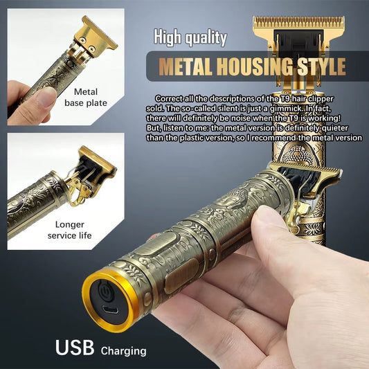 T9 USB Rechargeable Men's Electric Hair Clipper & Beard/Body Trimmer, 0mm Adjustable Professional Barber Machine