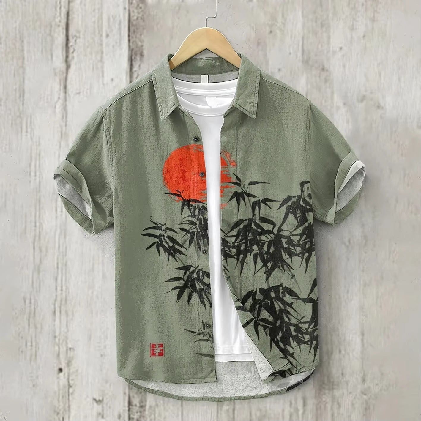 Men's linen shirt fish pattern fashionable casual Hawaiian men's linen shirt HD 100% linen short sleeve large size fast shipping