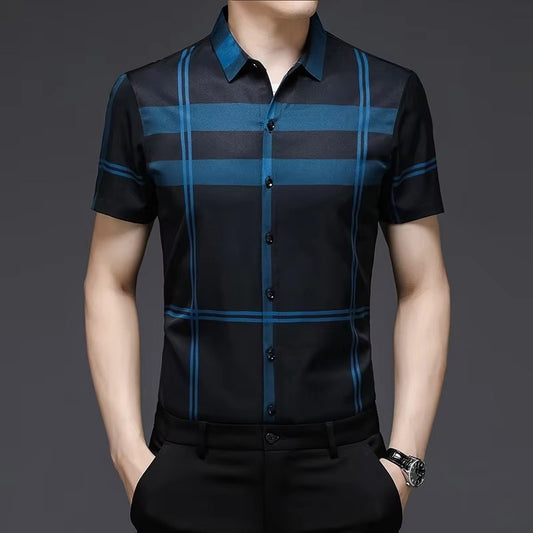 New Men's Business Casual Short Sleeved Printed Shirt with Wrinkle Resistance No Ironing Comfortable All Season Versatile Top