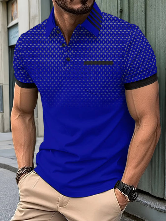 New lucky four-pointed star pattern 3D line printed pocket lapel short-sleeved summer men's casual POLO shirt