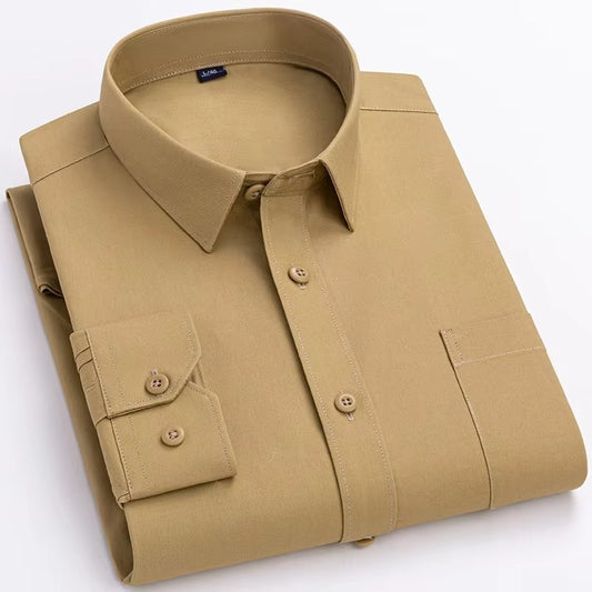 Men's new solid color anti-wrinkle shirt long sleeve casual formal shirt men's slim fit office business shirt with pockets