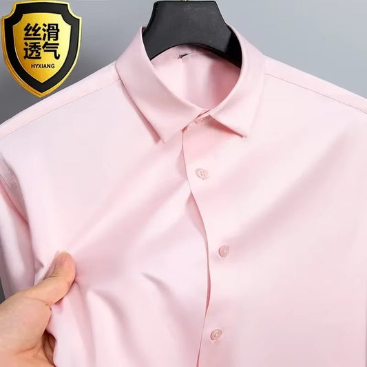S-6XL White Shirt Men's Spring and Autumn Business Dress Non iron Korean Fit Anti wrinkle Solid Color Shirt