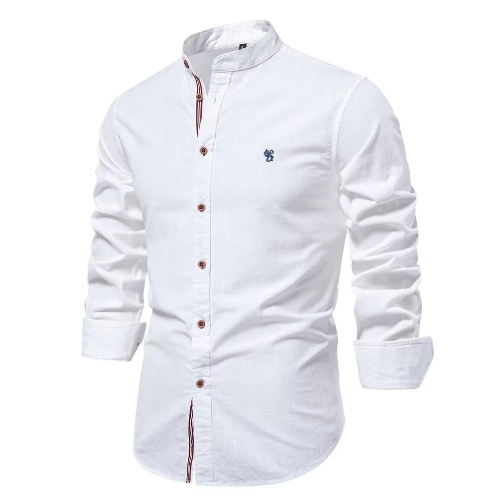 2025 New 100% Cotton Linen Shirt Men Embroidery Brand Shirts Tops High Quality Long Sleeve Button Down Casual Blouses