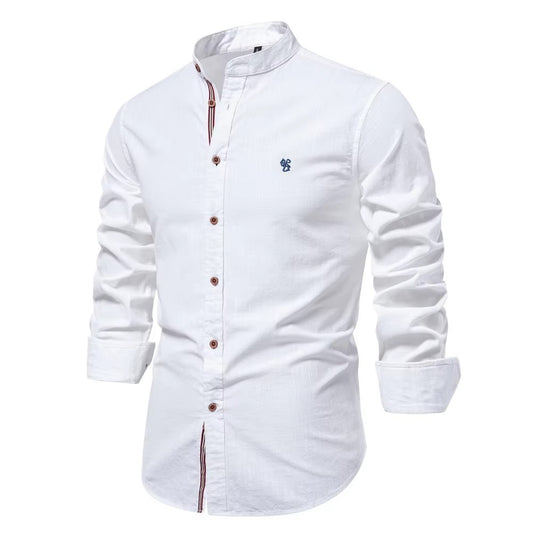 2025 New 100% Cotton Linen Shirt Men Embroidery Brand Shirts Tops High Quality Long Sleeve Button Down Casual Blouses