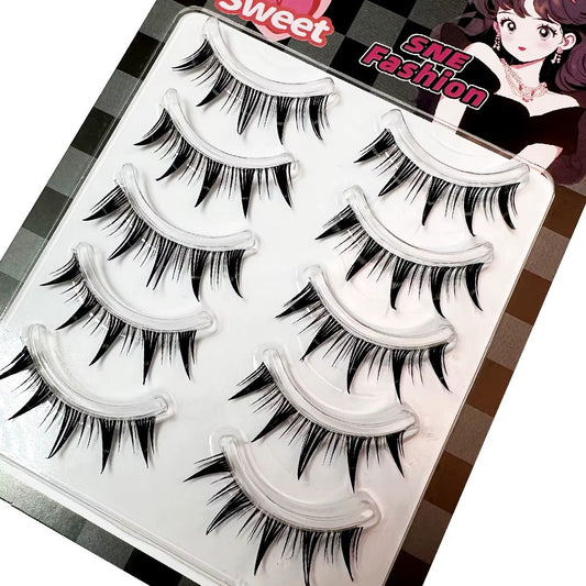 5Pairs Flase Eyelashes Long Thick Little Devil Cosplay Cat Eye Eye Lashes Natural Black Band Cross Handmade