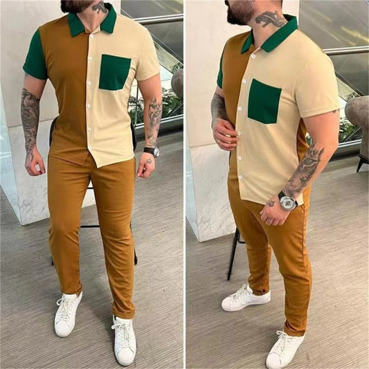 Early Autumn Men's Fashion Trend Color Contrast Color Patchwork Leisure OutdoorJjogging Exercise Men's Sports Set