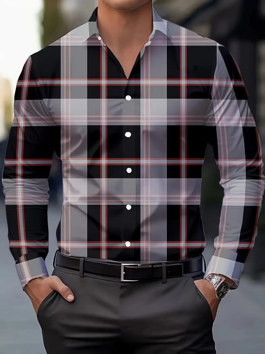 Men's Stylish Long Sleeve Casual Lapel Plaid Shirts Casual Tops Breathable Full Sleeve Shirt For Men Daily Basic Business Shirt
