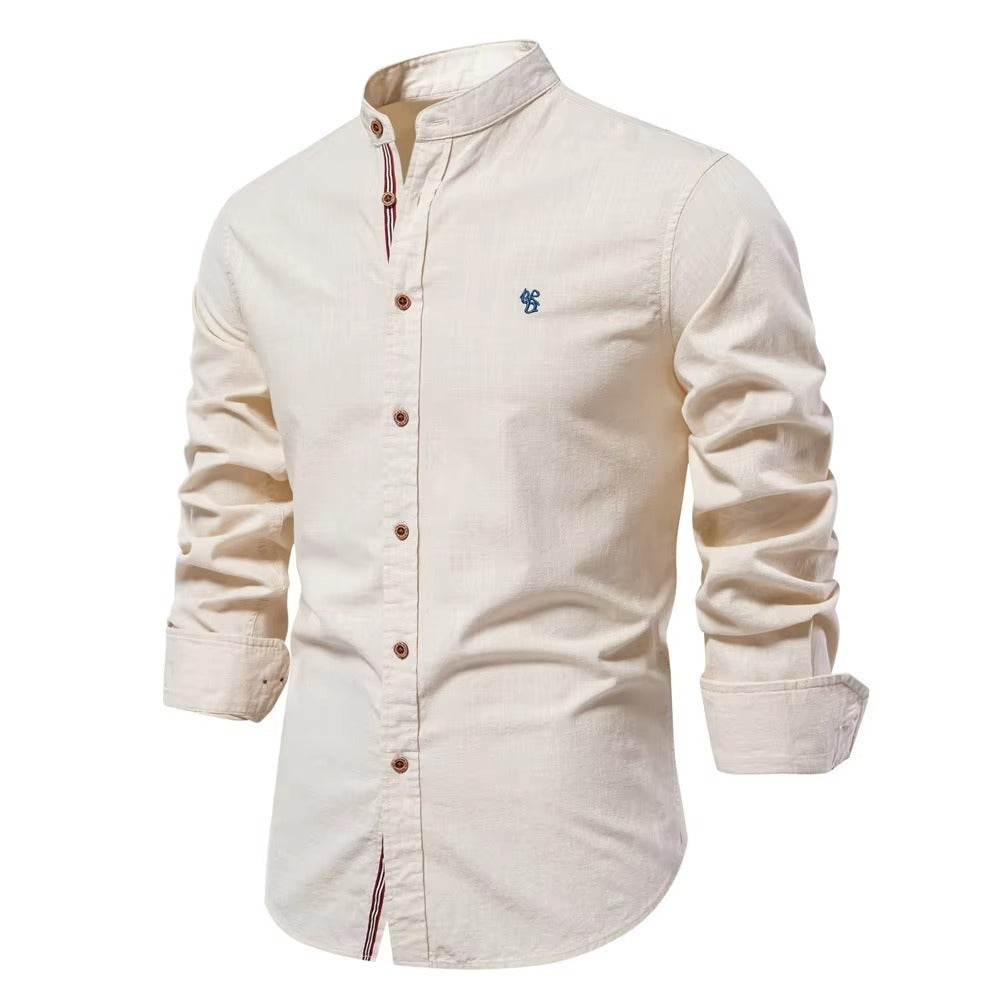 2025 New 100% Cotton Linen Shirt Men Embroidery Brand Shirts Tops High Quality Long Sleeve Button Down Casual Blouses