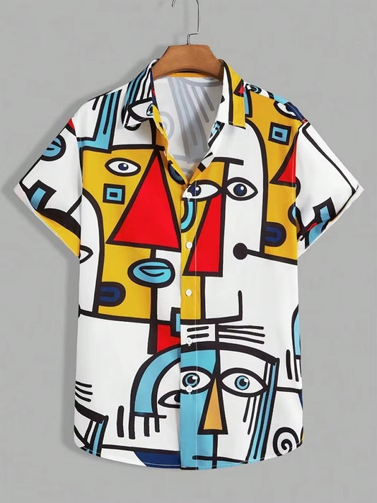 Summer Everyday Men's Casual Shirt Outdoor Street Fashion Short-sleeved Shirt Geometric Print Men's Lapel Short-sleeved Shirt