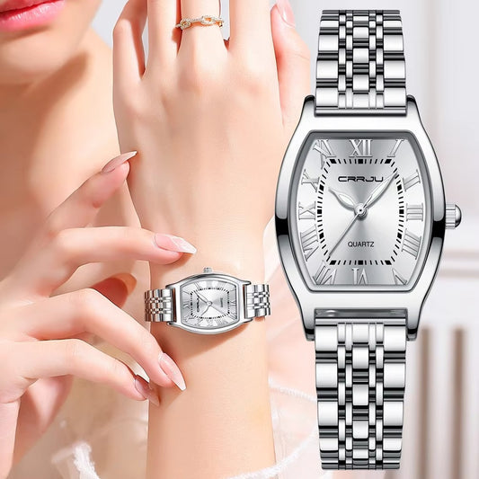 CRRJU Waterproof Women's Square Quartz Dress Watch Ladies Steel Bracelet Wristwatch Relogio Feminin