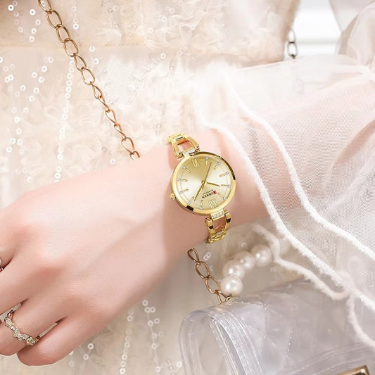 CURREN Luxury Hight Quality Quartz Watch Fashion Charming Rhinestones Stainless Steel Band Women's Wristwatches