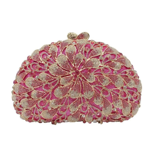 XIYUAN lady green silver crystal Dinner wedding party clutch Bag leaf clutch party purse metal & Crystal &hollow out stone bag