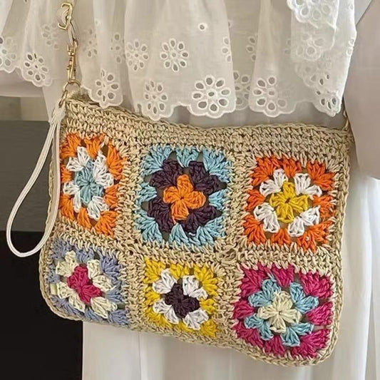 Summer Handmade Hook Retro Flower Crossbody Women's Bag Single Shoulder Paper Rope Crochet Bag Flip Ethnic Style Handbag