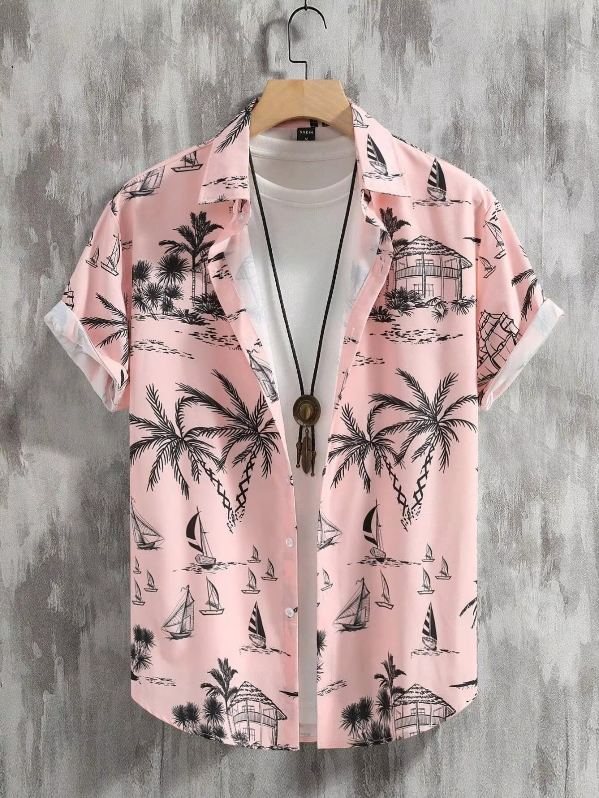 Men's Coconut Tree Graphic Print Short Sleeve Lapel Shirt Tops Men's Casual Button-Down Shirts For Summer Daily Wear And Resort