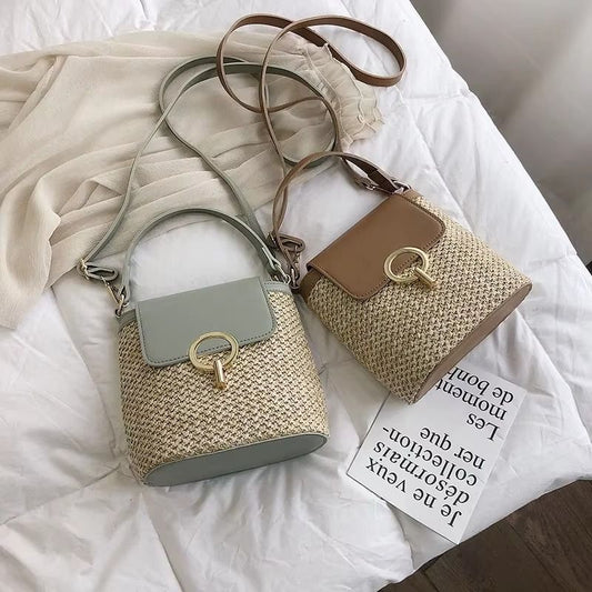 Beach Vacation Woven Women's Bag 2023 New Fashion Trend Korean Version Versatile Fashion Handheld Crossbody Bucket Bag