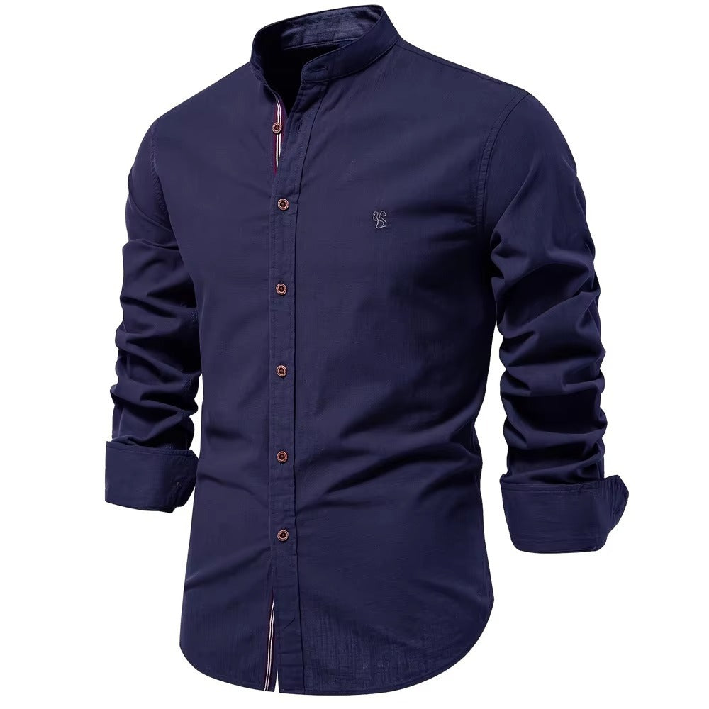 2025 New 100% Cotton Linen Shirt Men Embroidery Brand Shirts Tops High Quality Long Sleeve Button Down Casual Blouses