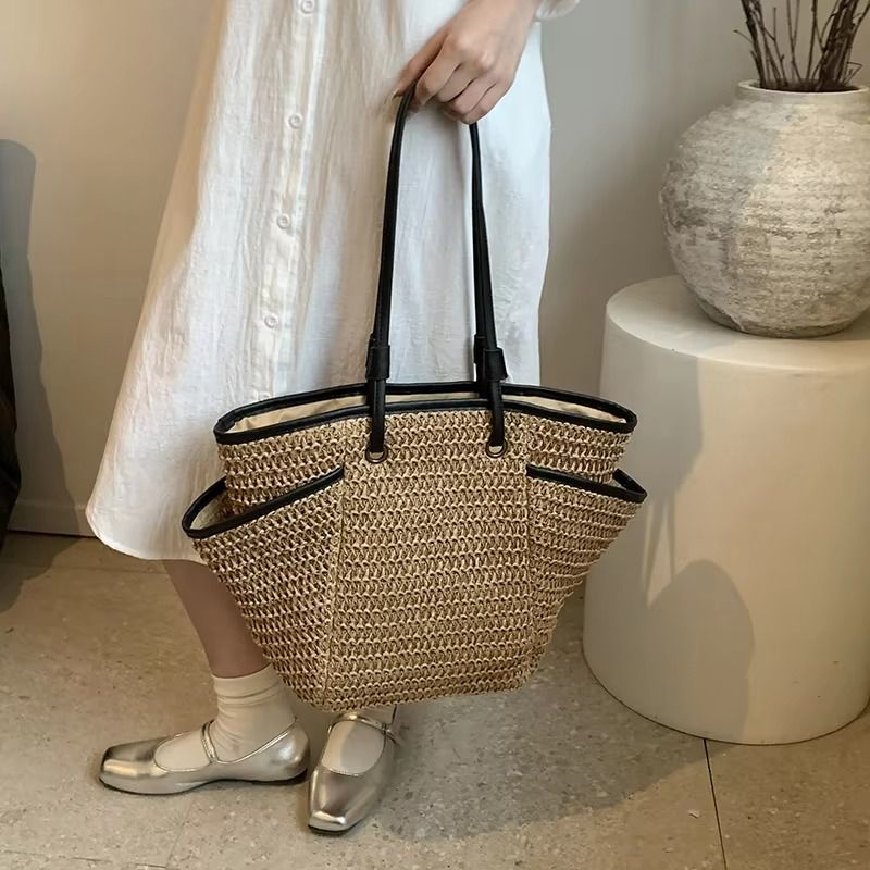 MOODS Straw Fabric Shoulder Tote Bags For Women 2024 Summer Beach Travelling Shopper Totes Big Capacity Designer Handbags Luxury