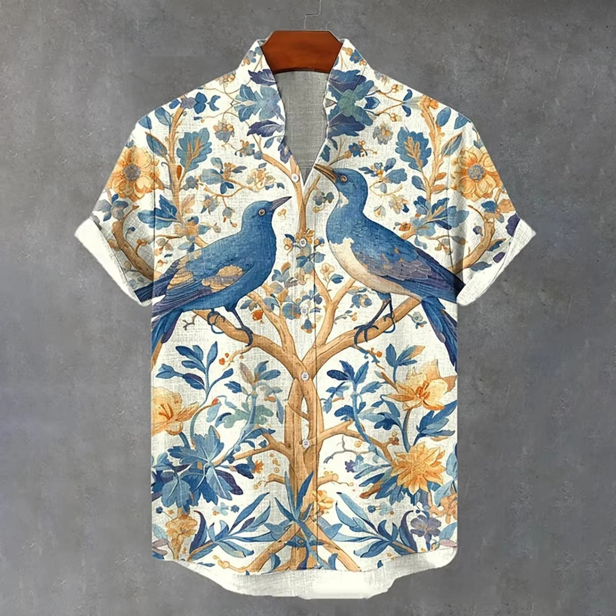 Men's linen tropical style 3D high definition printing casual Hawaiian shirt short-sleeved V-neck cardigan men's top extra large