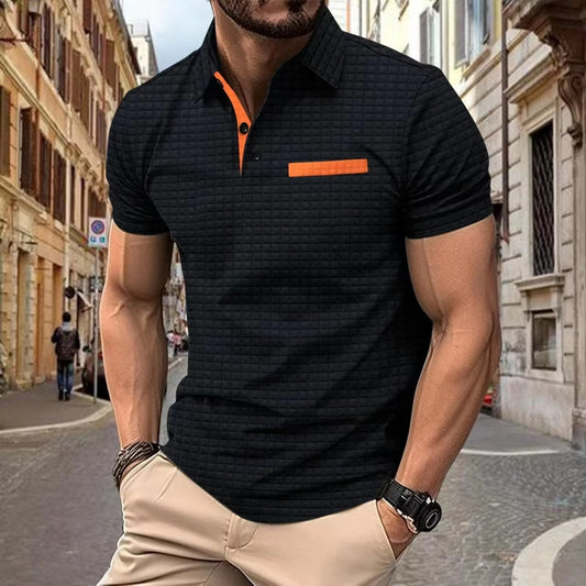 2024 Summer Amazon POLO Shirt lapel button-up Jacquard plaid Men's Sportcasual Breathable polo shirt