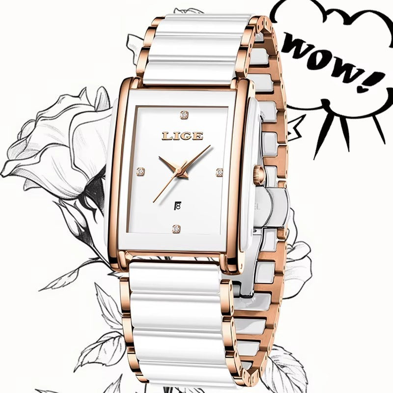 LIGE Women's Watch Retro Luxury Ladies clocks Fashion Ceramic Strap Waterproof quartz wristwatch Watches for Women relogio+BOX
